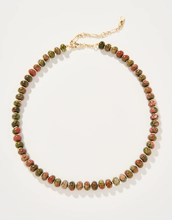 Oval Stone Beaded Necklace 17" Unakite