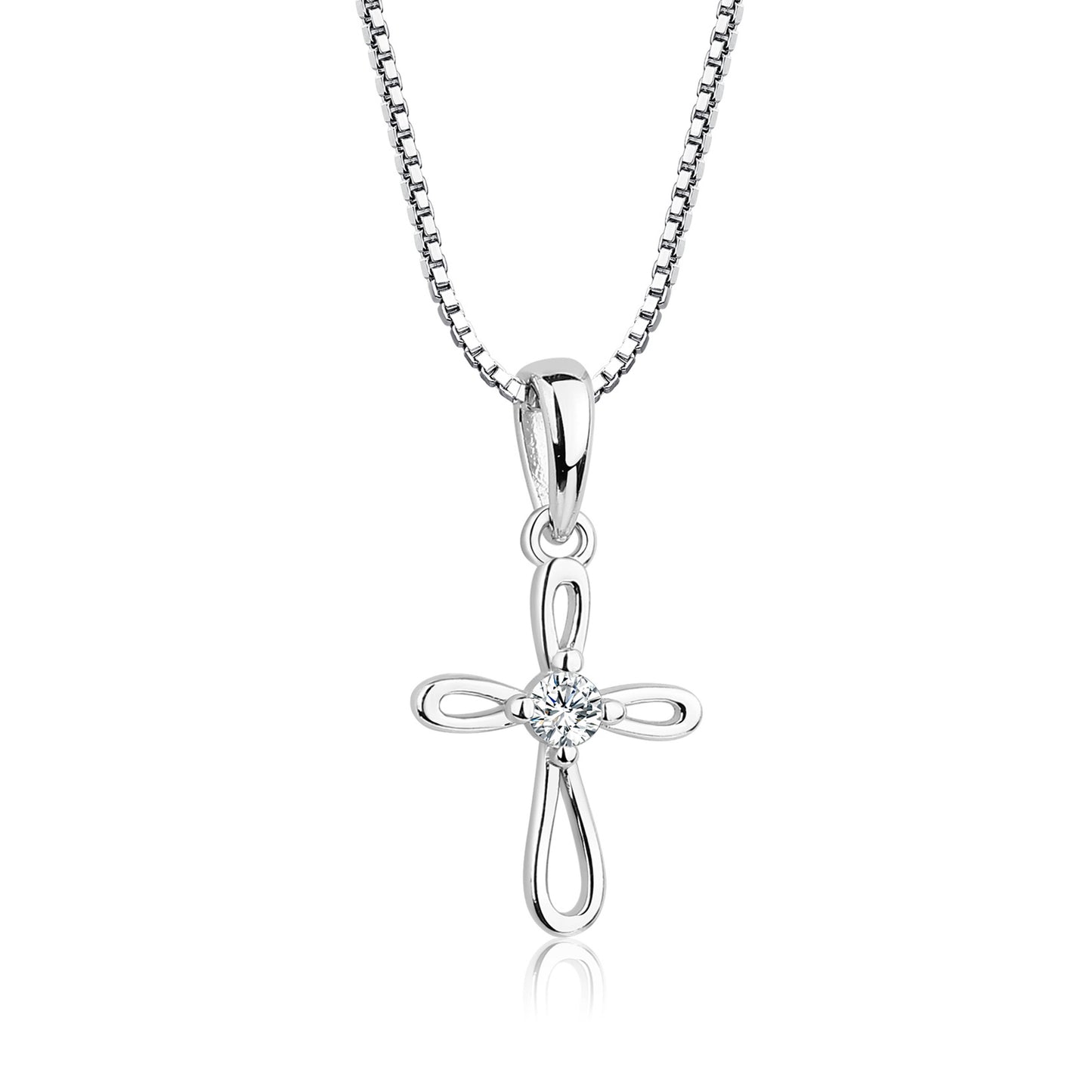 Children's First Communion Sterling Silver Cross Necklace: Clear / 16-18 inch