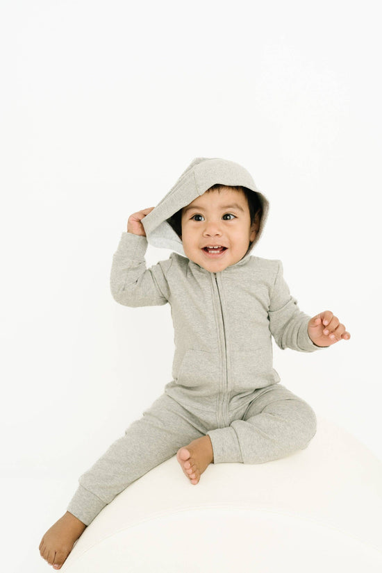 Ash Gray Zip Up Hooded Romper