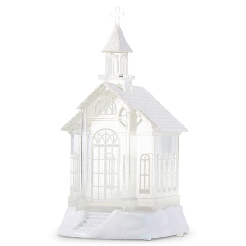10.5" Lighted Swirling Glitter Water Church