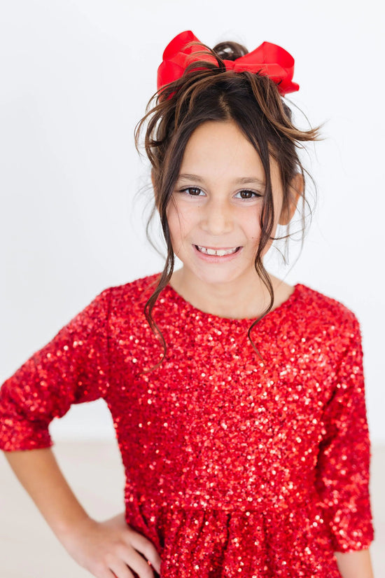 Load image into Gallery viewer, Red Sequin Sleeved Dress
