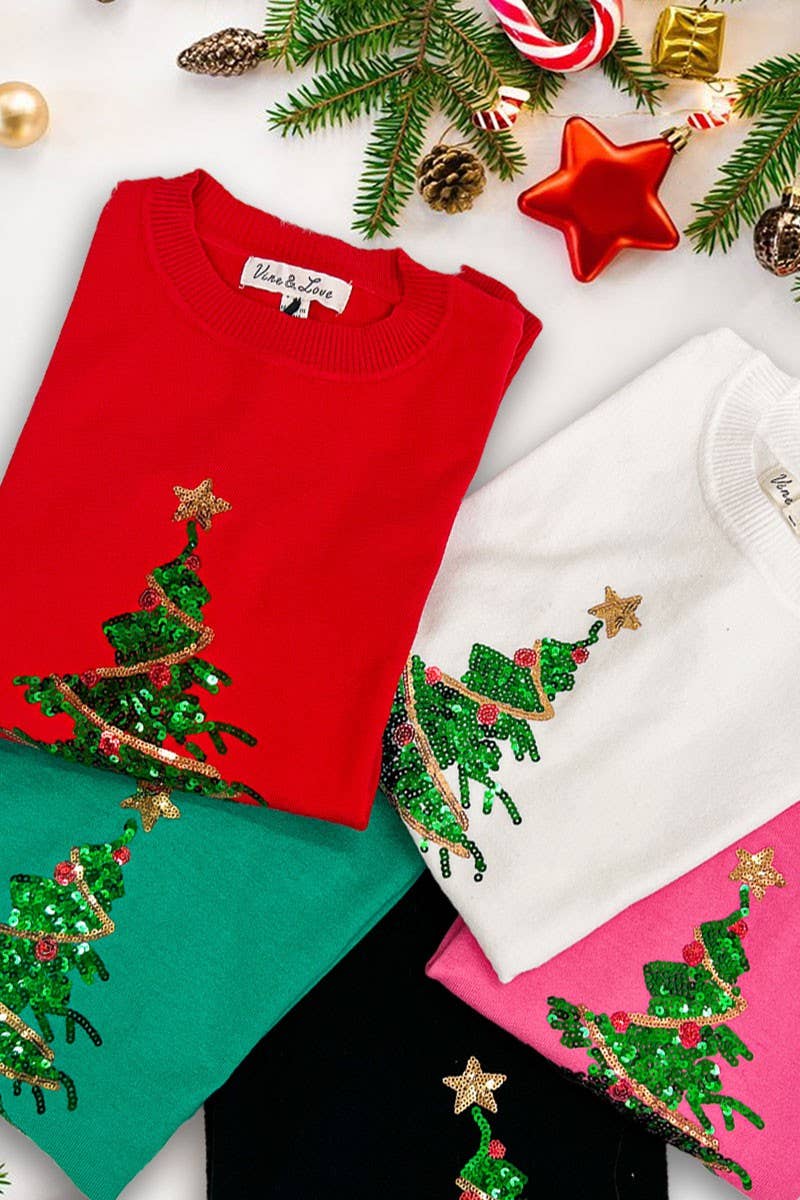 Christmas Tree Sequin Detail Knit Sweater Top