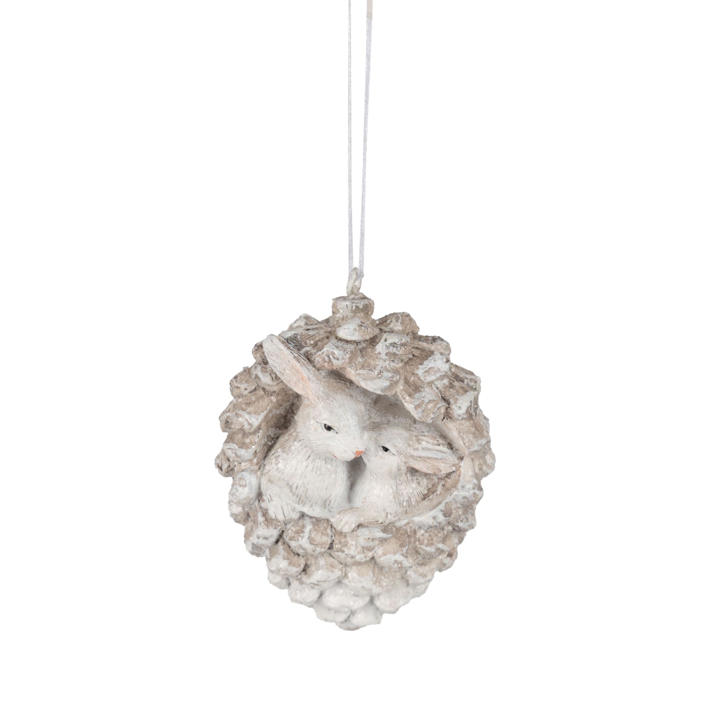 White Rabbits Love Pinecone Ornament
