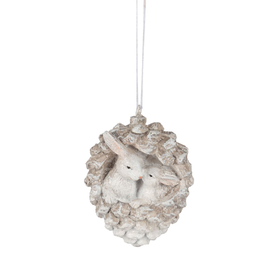 White Rabbits Love Pinecone Ornament