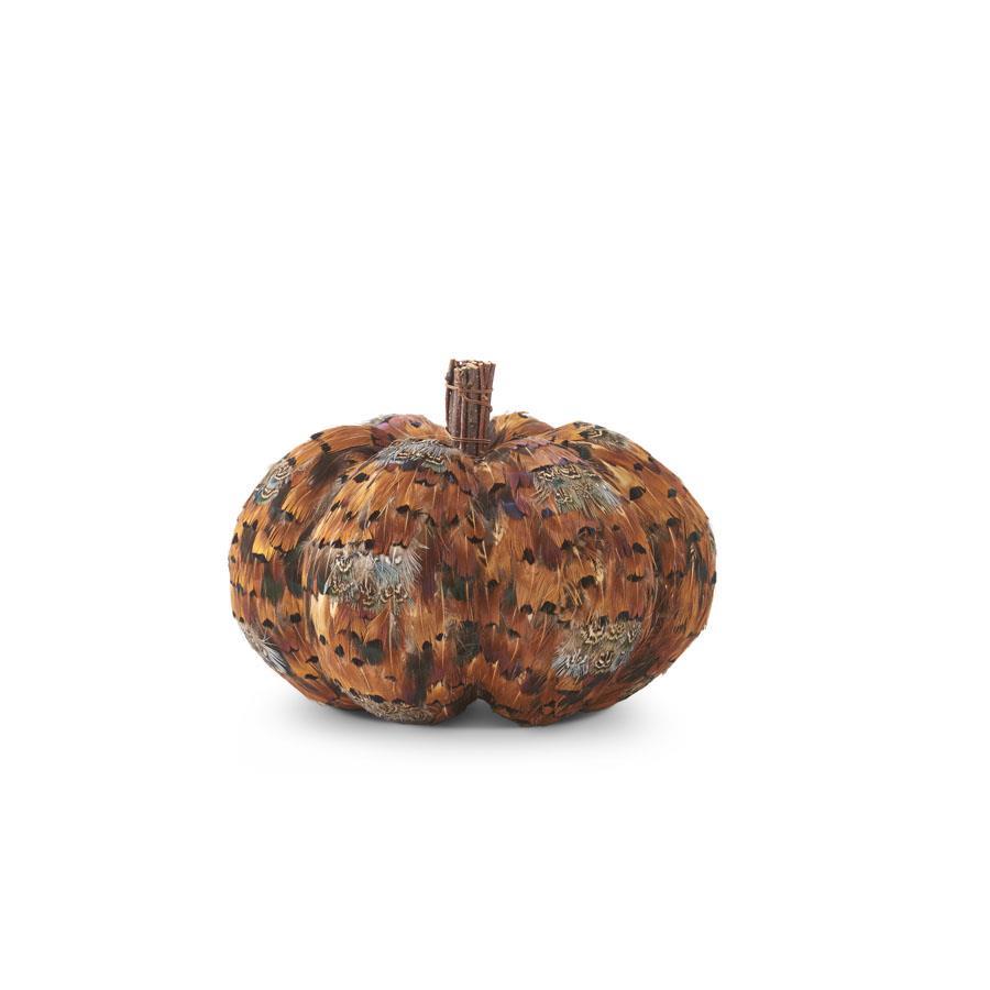 Orange & Brown Feather Pumpkins w/Twig Stems