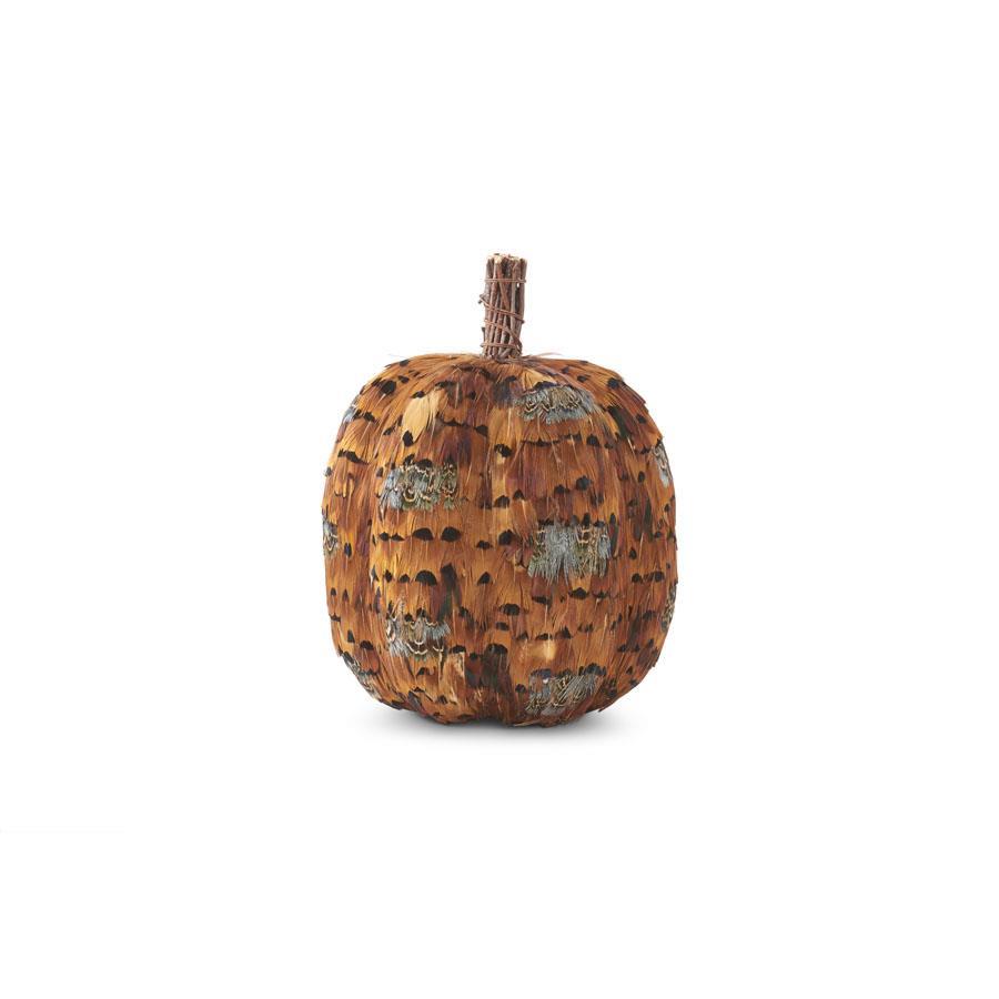 Orange & Brown Feather Pumpkins w/Twig Stems