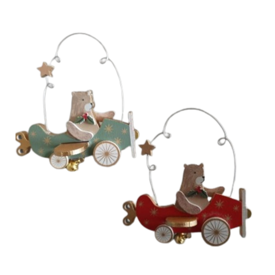 Wood Toy Box Teddy Bears with Wire Hoop Ornaments