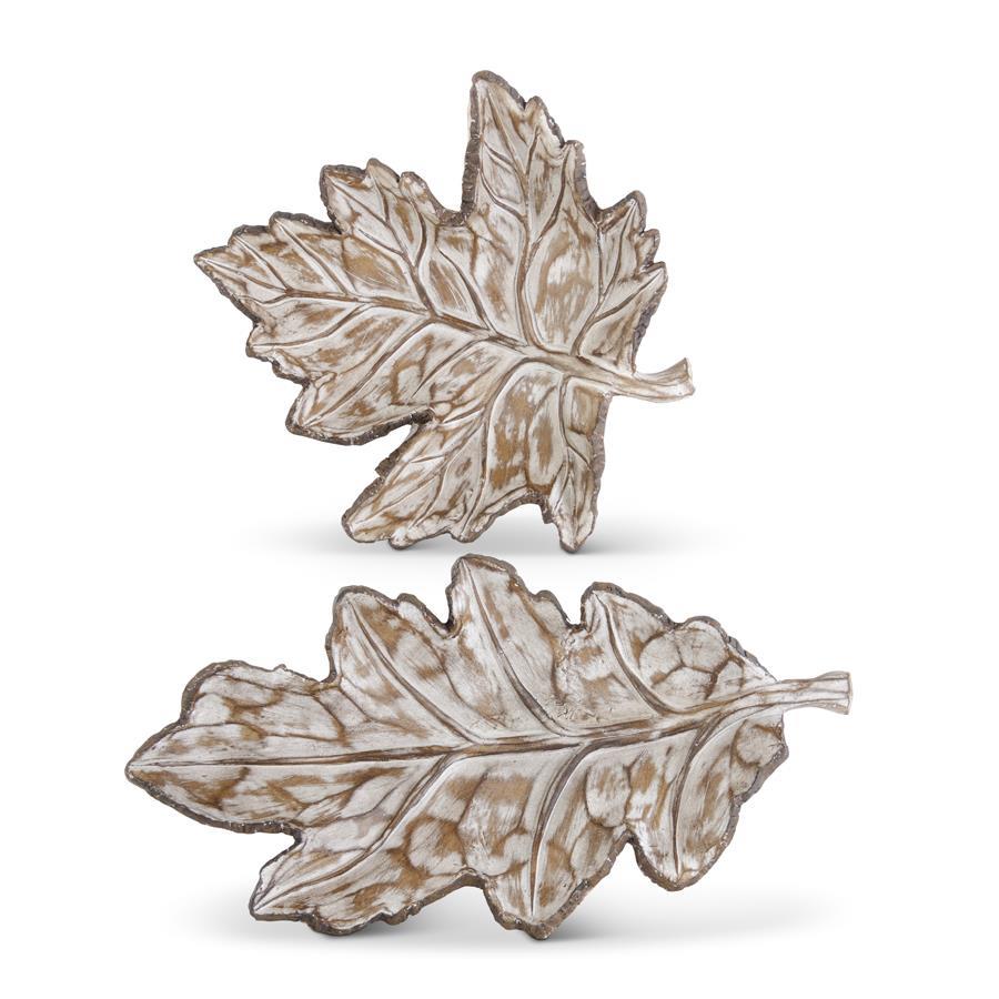 Whitewashed Resin Leaf Trays