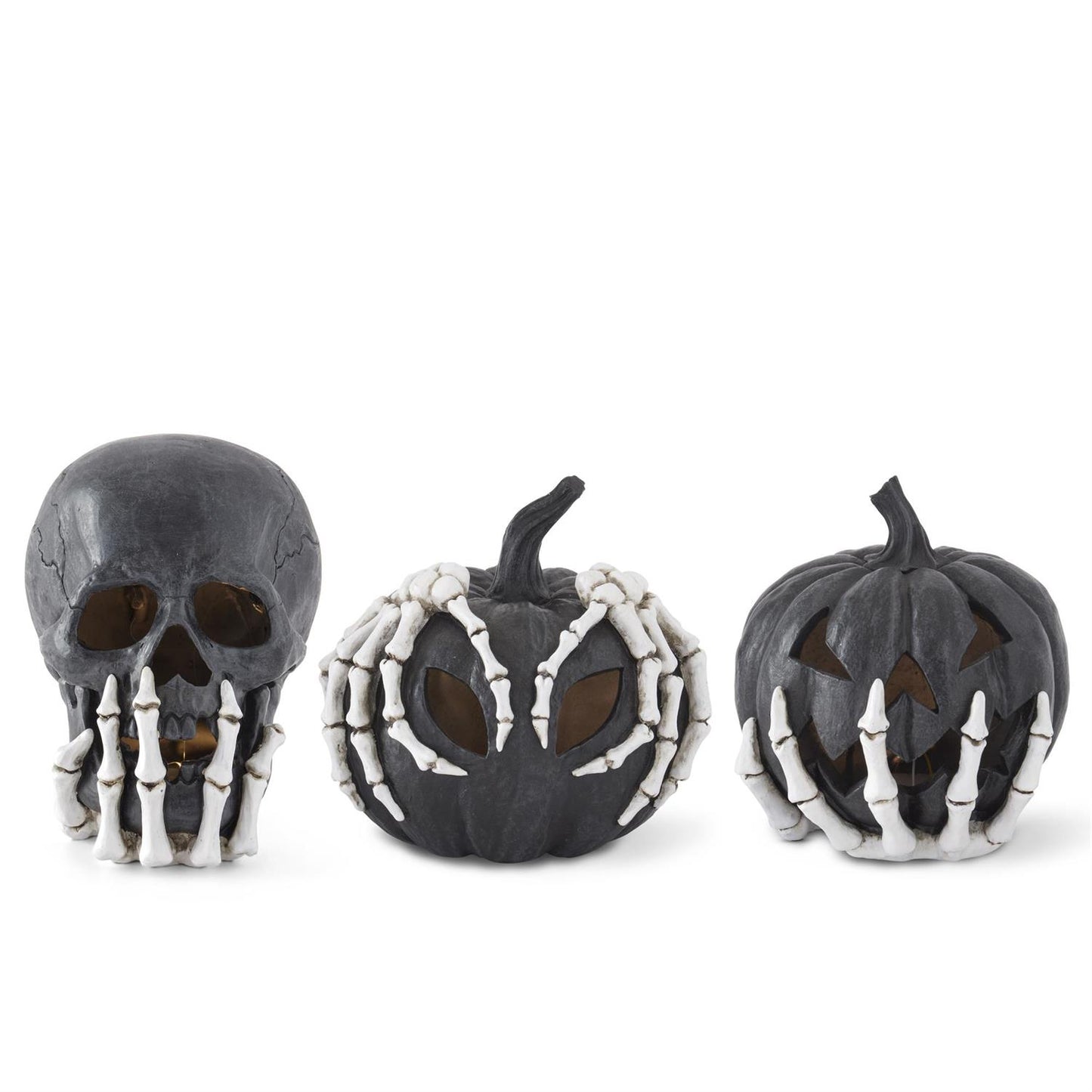 Black Resin LED Jack O Lanterns & Skull Figurines