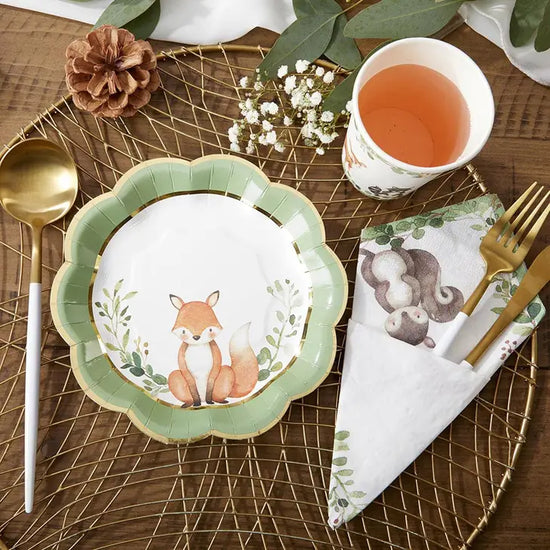 Foxy Woodland Baby 7" Premium Paper Plates (set of 16)
