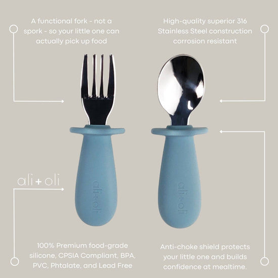 Load image into Gallery viewer, Spoon &amp;amp; Fork Learning Set for Toddlers (Blue) 6m+
