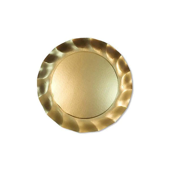 Satin Gold Wavy Salad Paper Plates Set/8