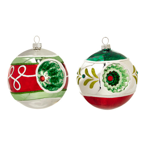 4" Green/Red Reflector Ball Ornament