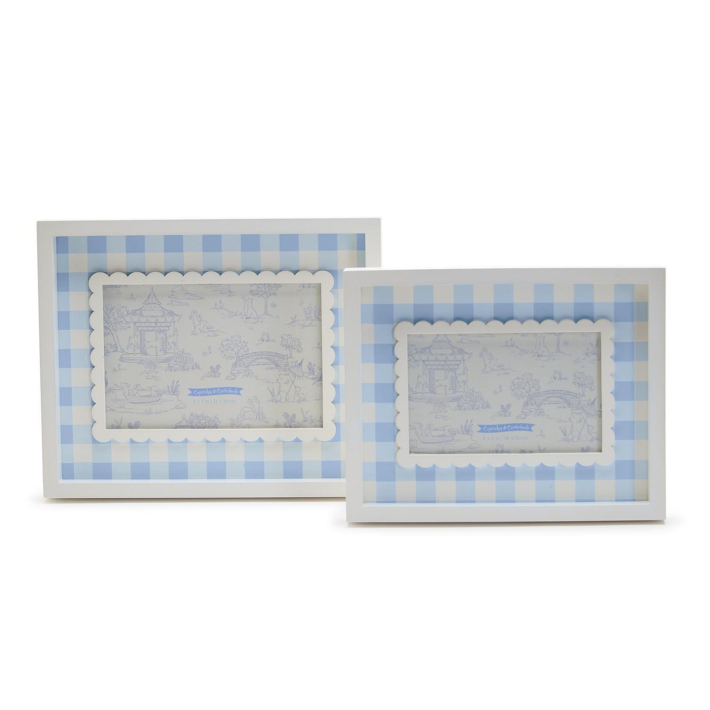 Blue Gingham Photo Frames in sizes 4" x 6" and 5" x 7"