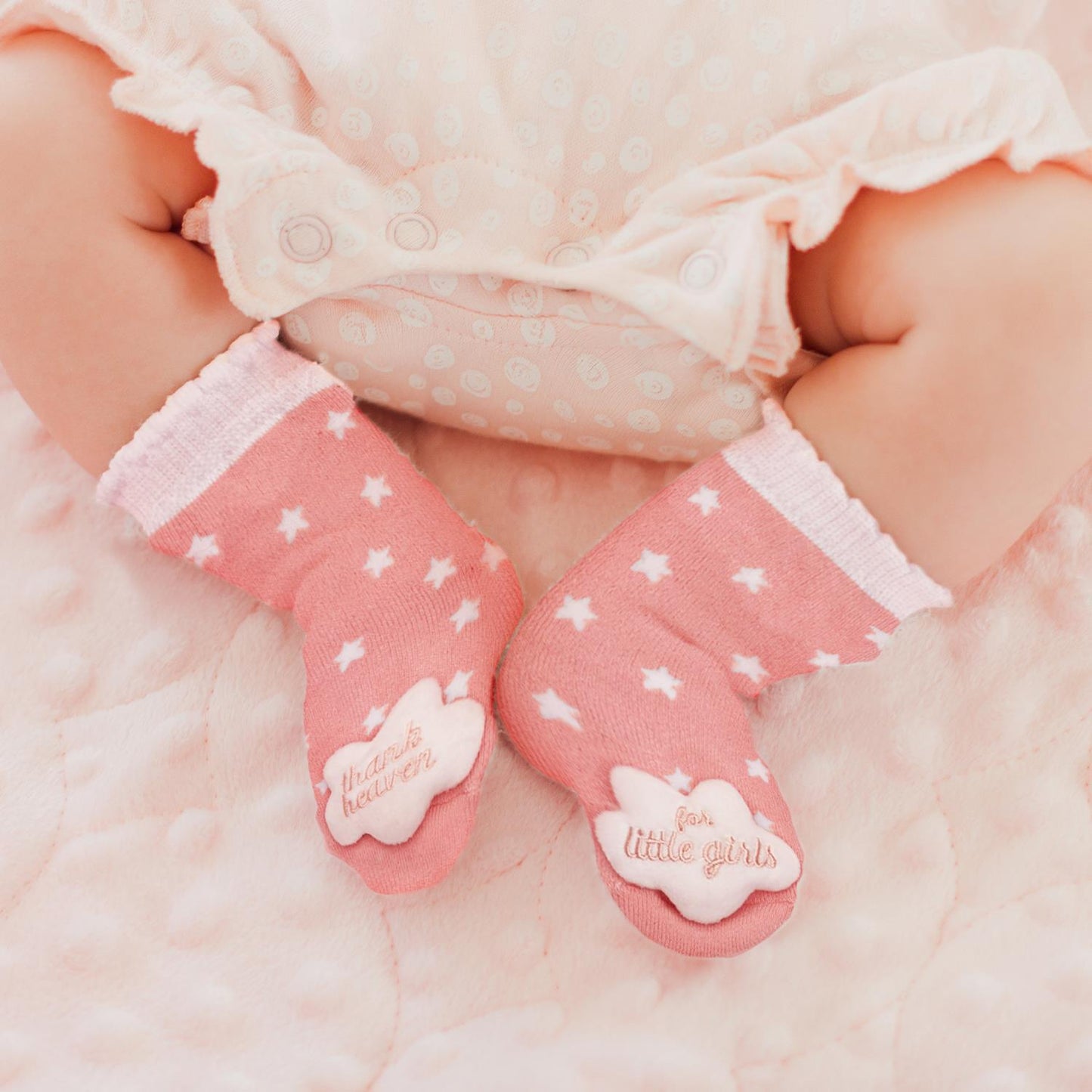 Thank Heaven Rattle Socks with Grips (fits up to 24 months) - Cotton/Polyester/Spandex