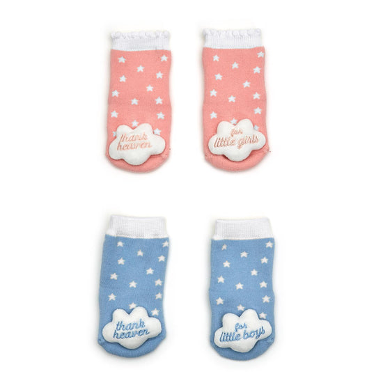 Load image into Gallery viewer, Thank Heaven Rattle Socks with Grips (fits up to 24 months) - Cotton/Polyester/Spandex
