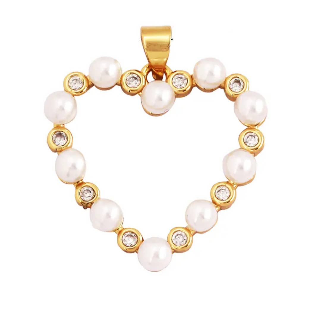 Pearl & CZ Heart Charm For Charm Necklace & Bracelet