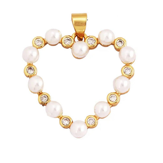 Pearl & CZ Heart Charm For Charm Necklace & Bracelet