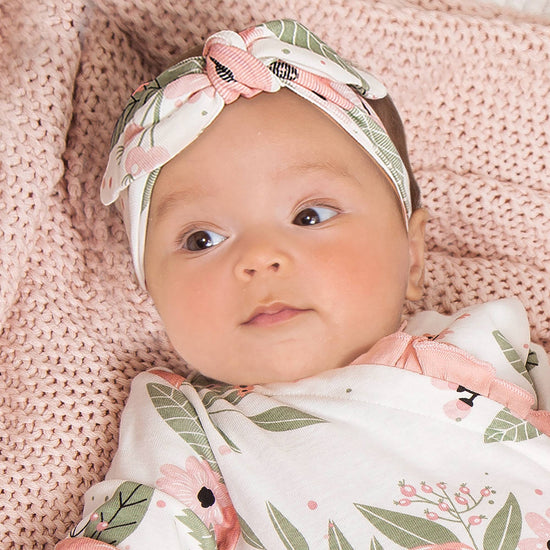 Baby Girl's Jardin Cotton Headband: Soft Coral/Green