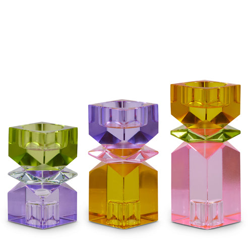 Multicolor Square Cut Crystal Candle Holders