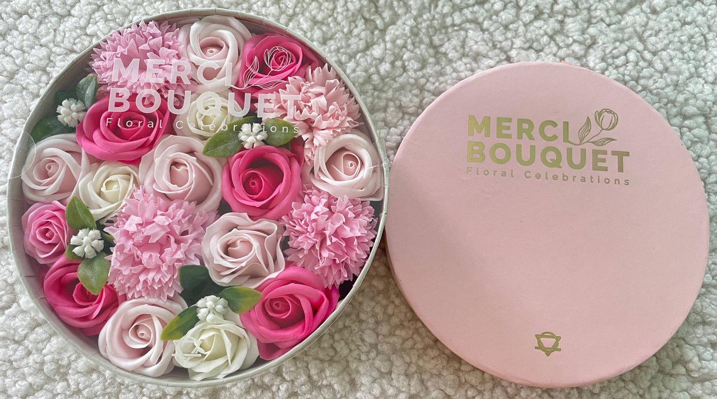 Pink Round Box Soap Flowers