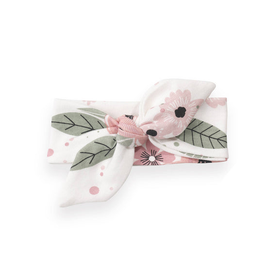 Baby Girl's Jardin Cotton Headband: Soft Coral/Green