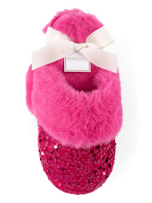 L/XL Magenta Sequin Plush Slippers