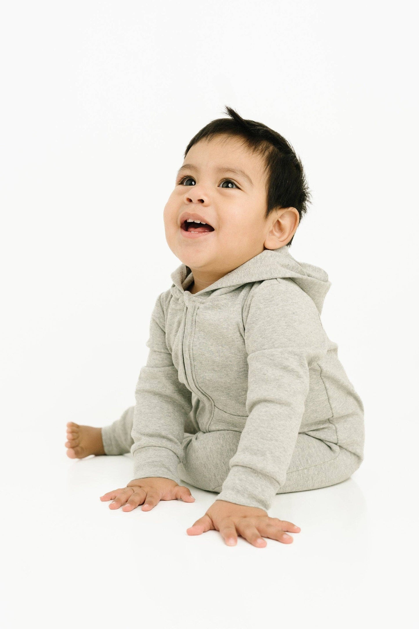 Ash Gray Zip Up Hooded Romper