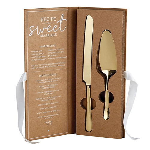 Load image into Gallery viewer, Let Them Eat Wedding Gold Cake Server set
