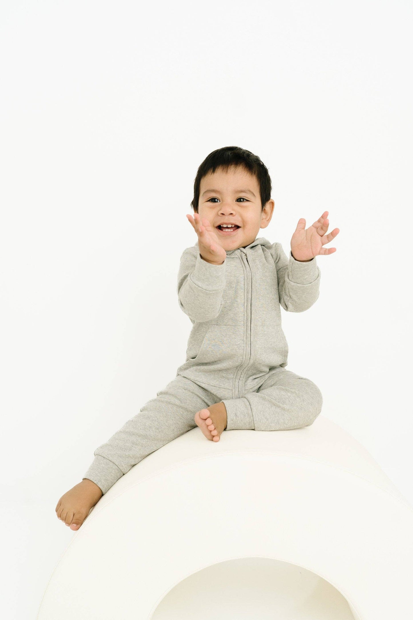 Ash Gray Zip Up Hooded Romper