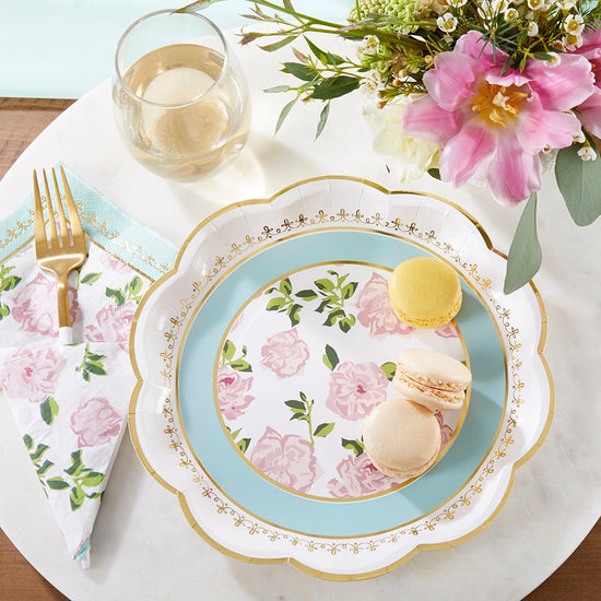 Load image into Gallery viewer, Blue Tea Time Whimsy 9&amp;quot; Premium Paper Plates (set of 16)
