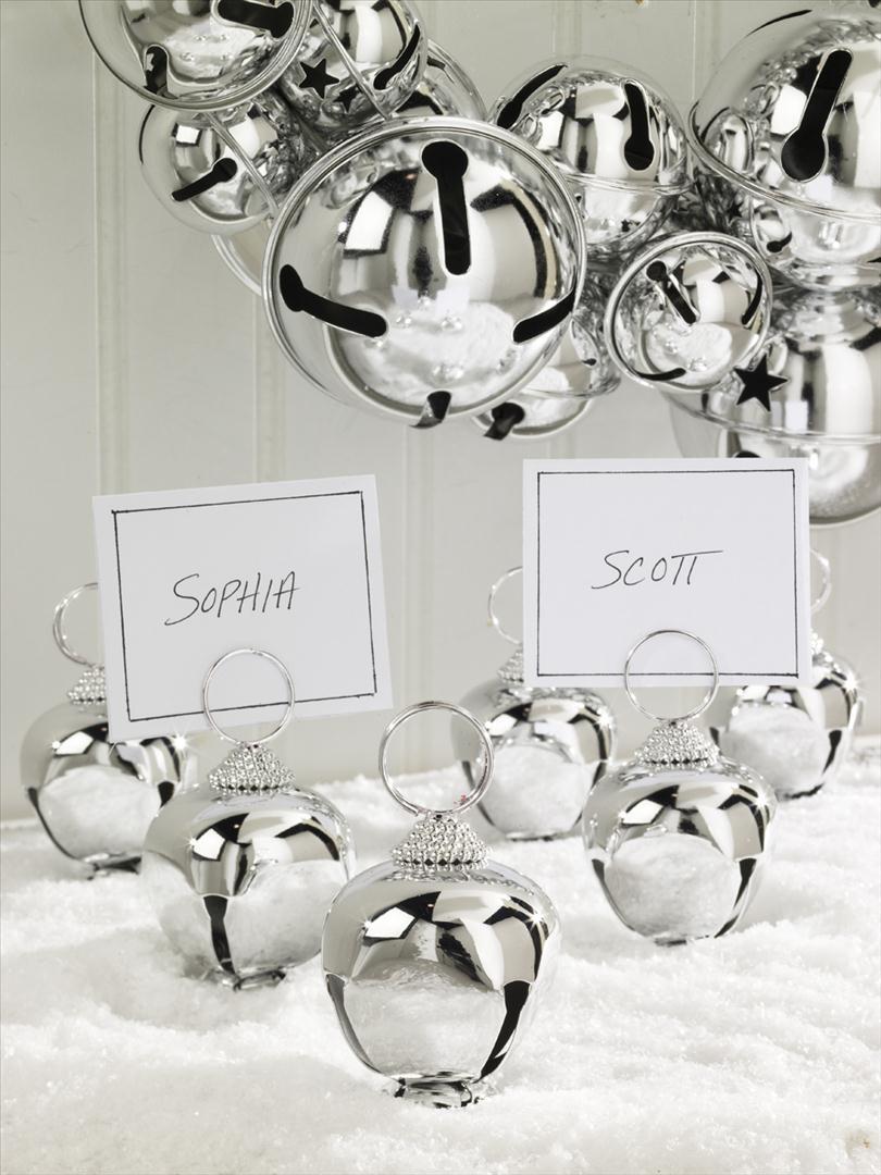 3" Silver Jingle Bell Place Card Holders