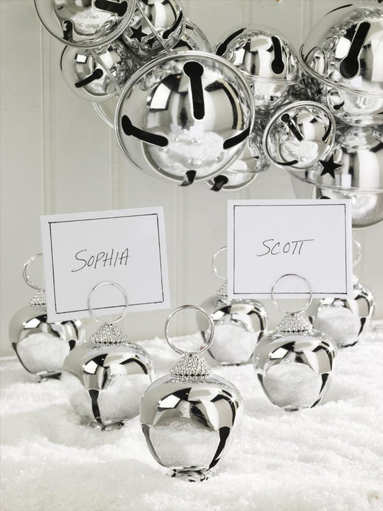 3" Silver Jingle Bell Place Card Holders
