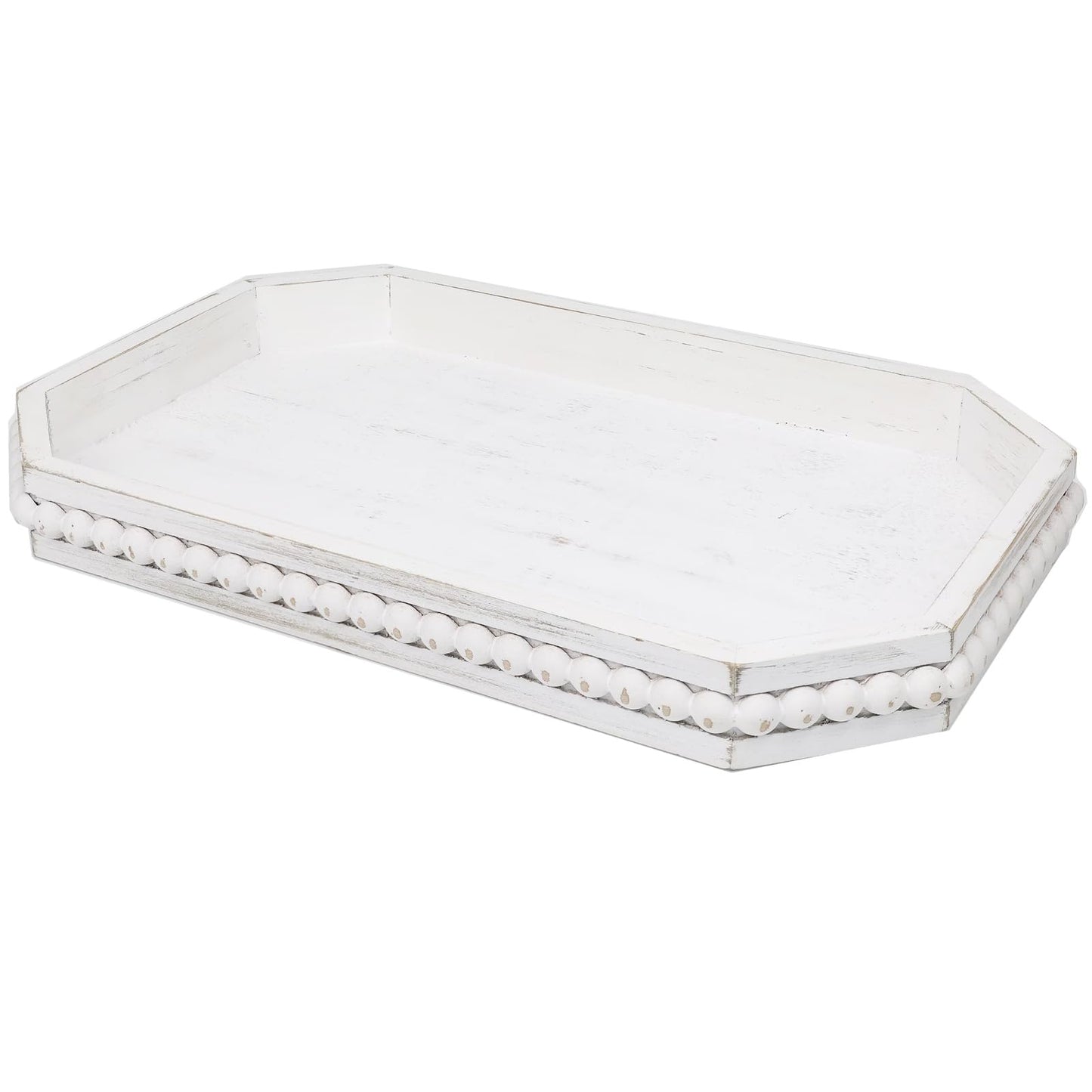 Hrastany Wood Rustic Serving Tray with Beads, Farmhouse Brown Decorative Tray for Table Centerpiece, Christmas Wedding Halloween Home Decor