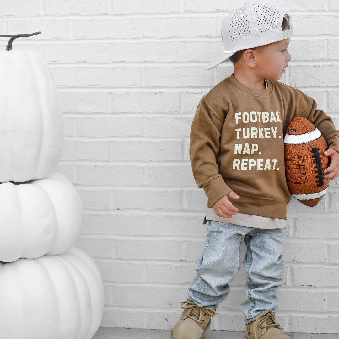 Football Turkey Nap Repeat Thanksgiving Kids Sweatshirt