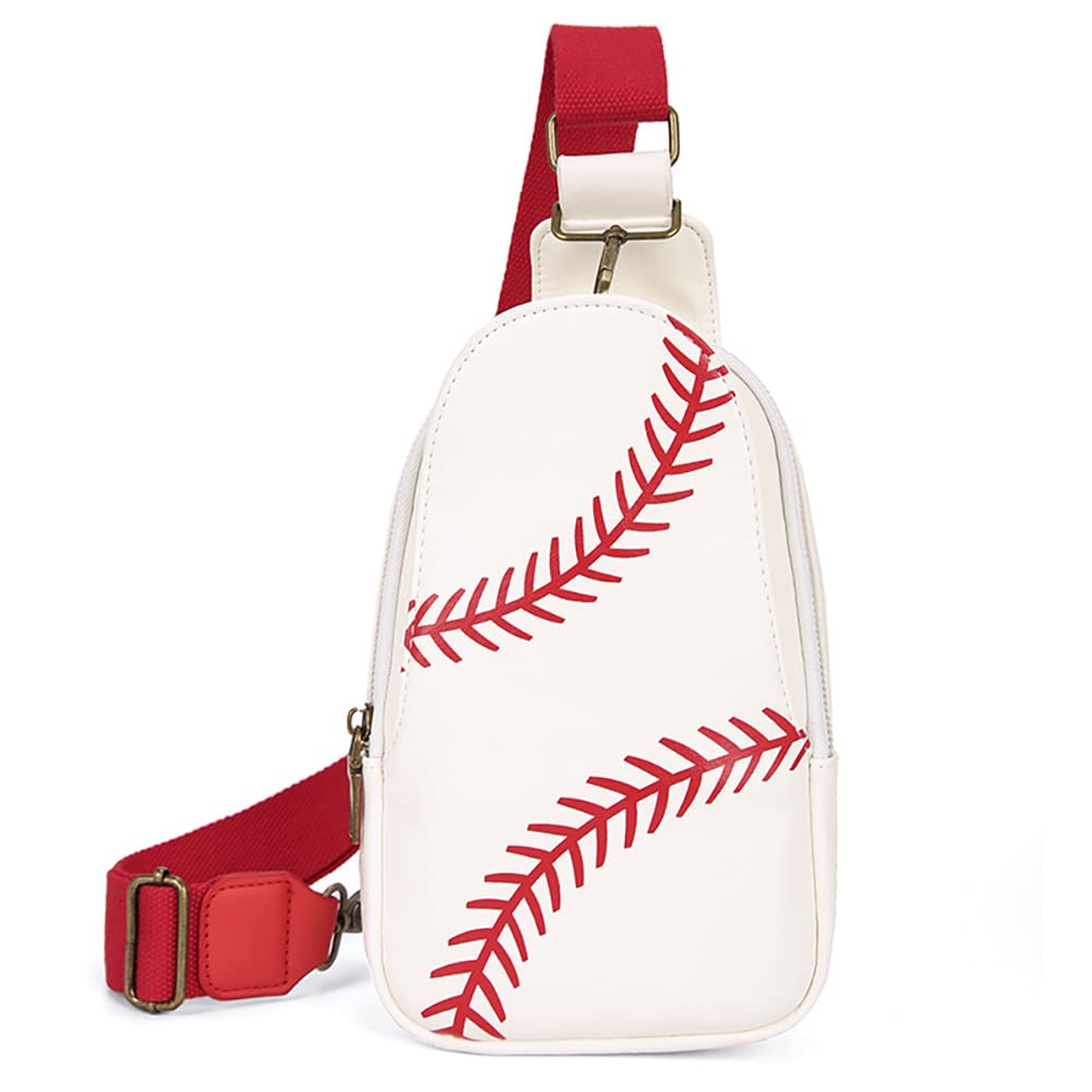 Pu Leather Football Print Sling Bag For Women, American Baseball Rugby Sports Chest Bag, Men's Travel Crossbody Bag