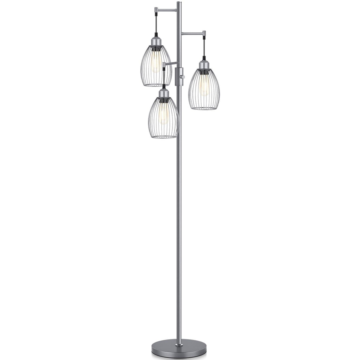 Dimmable Floor Lamp, Industrial Floor Lamps for Living Room, Gold Tree Lamp Standing Lamp Tall Lamps with 3 Elegant Teardrop Cage Head & 800 Lumens LED Bulbs for Living room Bedroom Office Dining Room