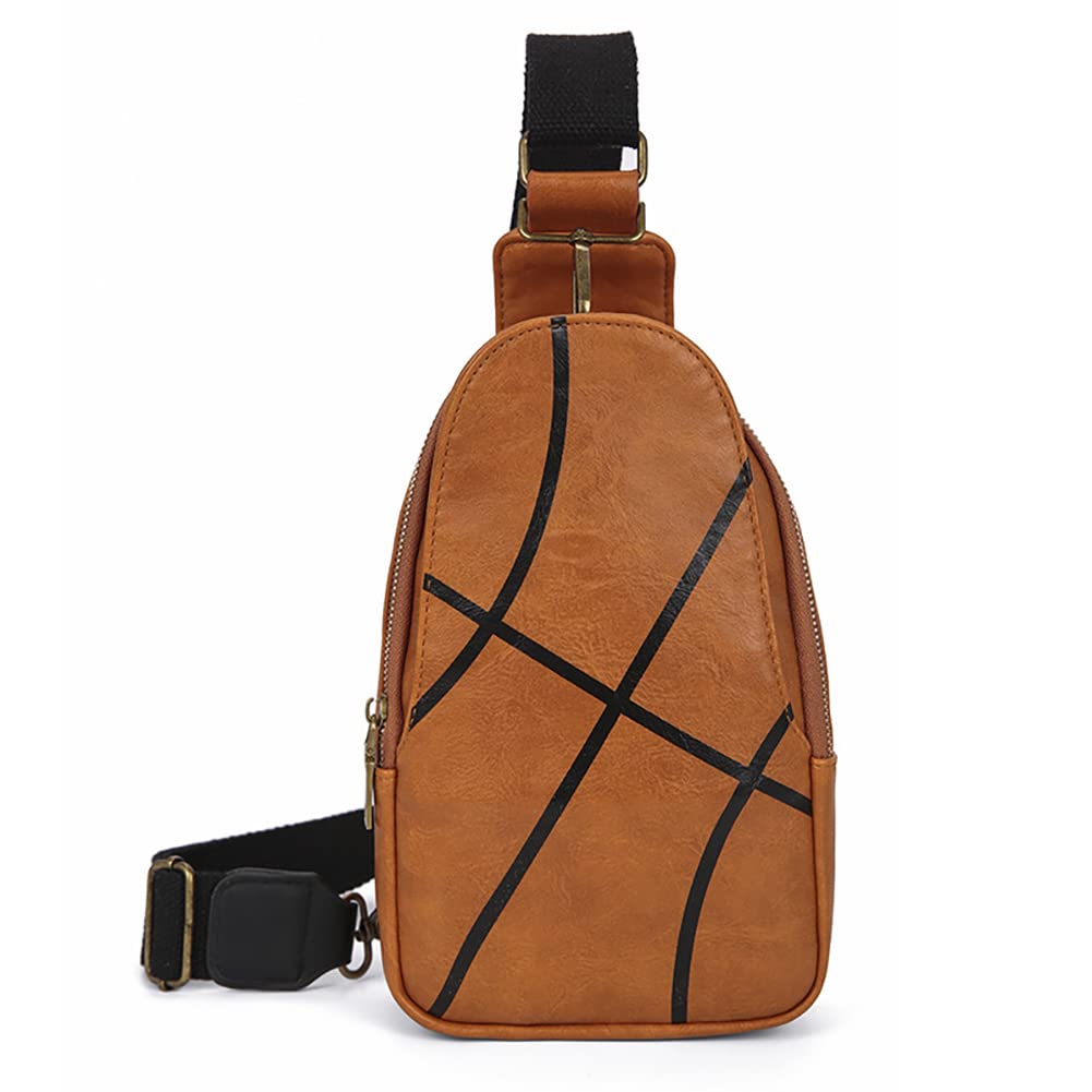 Pu Leather Football Print Sling Bag For Women, American Baseball Rugby Sports Chest Bag, Men's Travel Crossbody Bag
