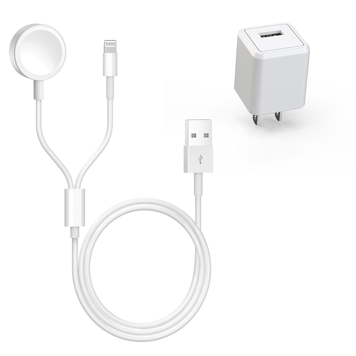 [Apple Certified] 2 in 1 iPhone and Watch Charger 6.6 FT Magnetic iWatch Charging Cable with USB Wall Block Travel Plug Charger for Apple Watch & iPhone