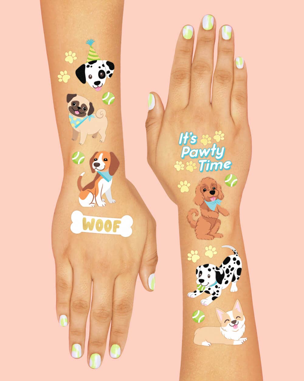 Dog Foil Kids Temporary Tattoos, Bday Party, Favor, Activity