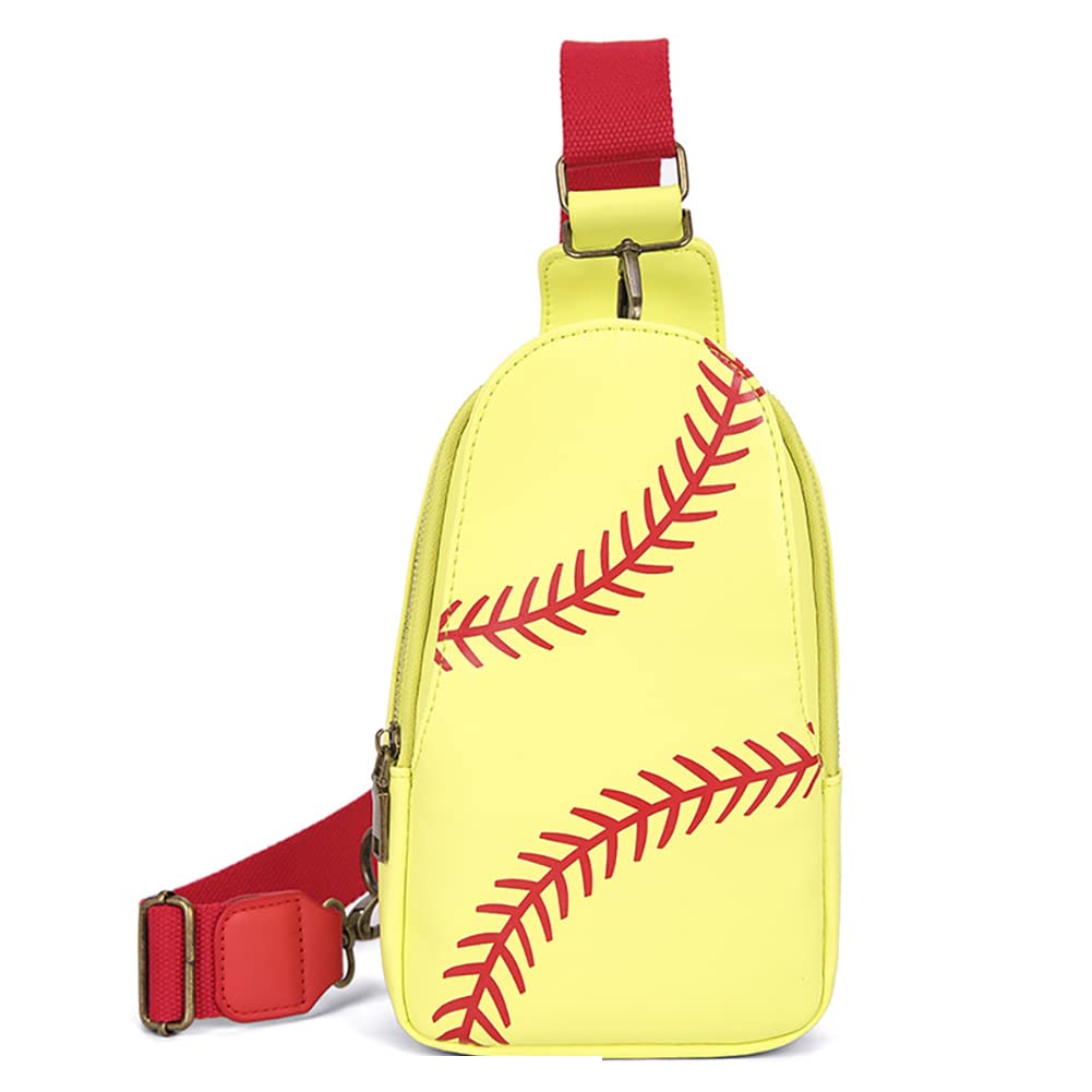 Pu Leather Football Print Sling Bag For Women, American Baseball Rugby Sports Chest Bag, Men's Travel Crossbody Bag
