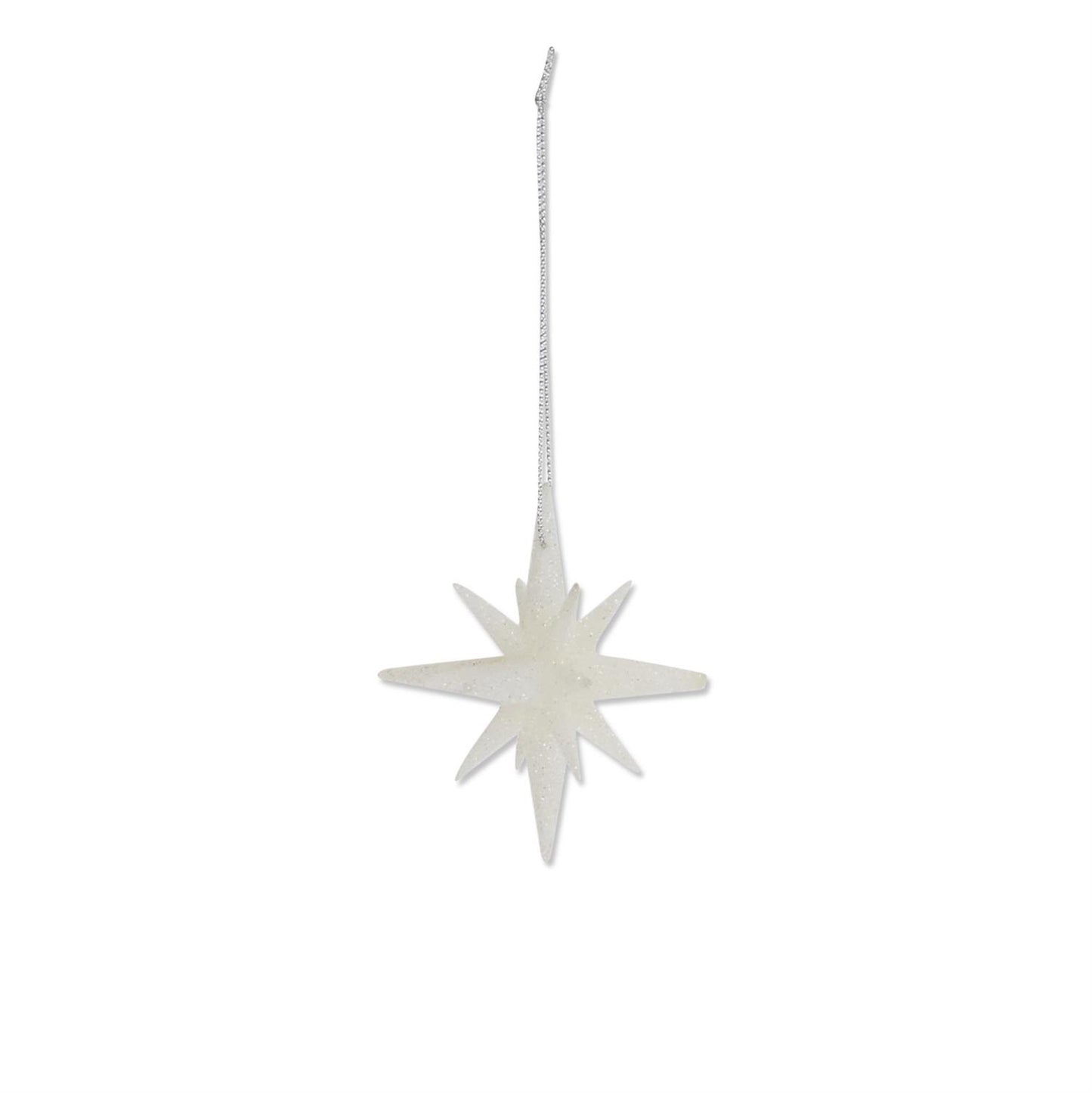 2.5 Inch 9 Point White Glitter Star Ornament