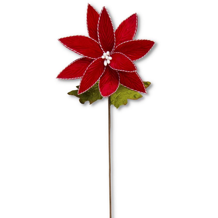 30 Inch Red Velvet Poinsettia Stem w/Red & White