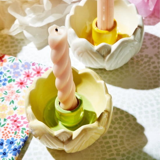 Full Bloom Hand Painted Porcelain Taper Candle Holder