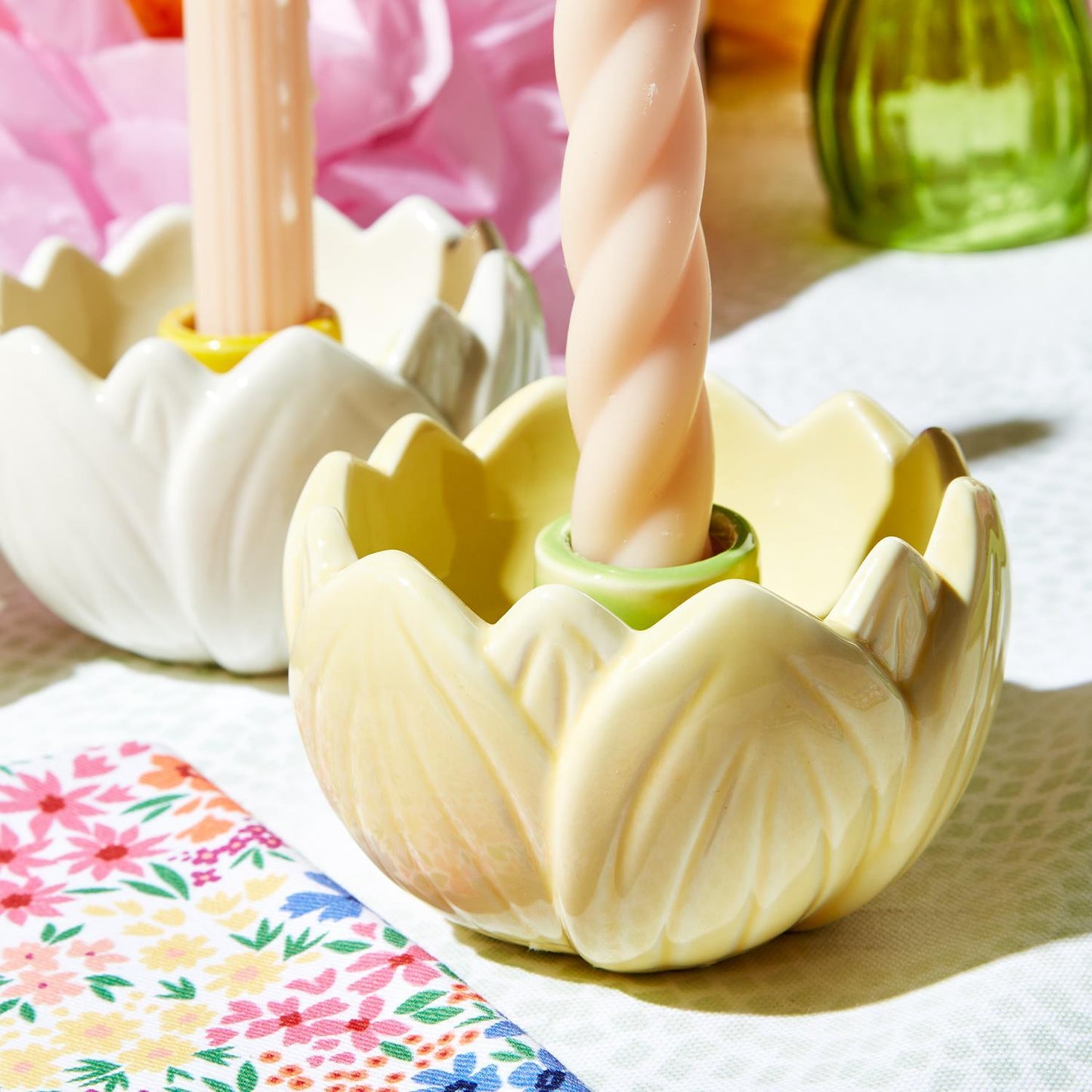 Full Bloom Hand Painted Porcelain Taper Candle Holder