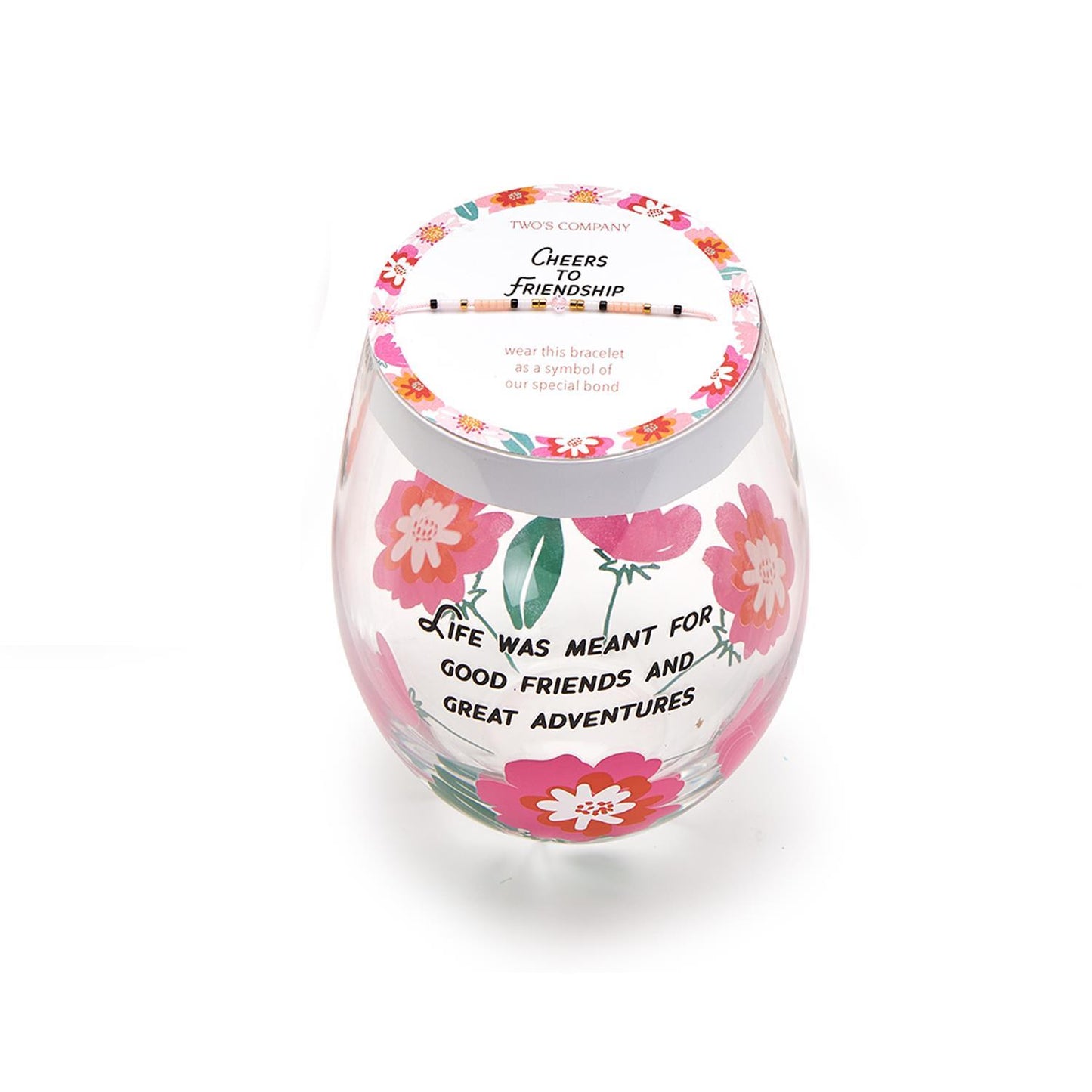 Friendship Stemless Wine Glass with Wish Bracelet