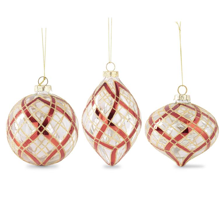 Clear Glass Ornaments w/Glittered Red