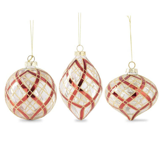 Clear Glass Ornaments w/Glittered Red