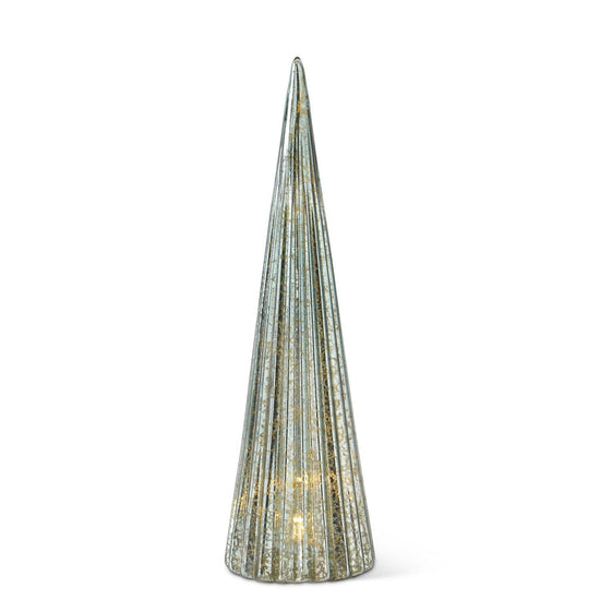 Load image into Gallery viewer, LED Sage Green Mercury Glass Ribbed Trees with Timer
