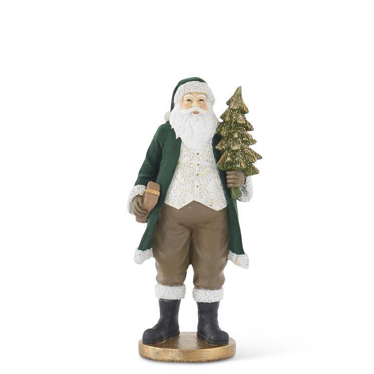 13 Inch Dark Green Velvet Resin Santa